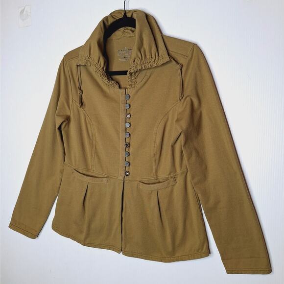 Neon Buddha Military Jacket Small Green Metal Buttons Stretch Jersey Lagenlook - Picture 2 of 7